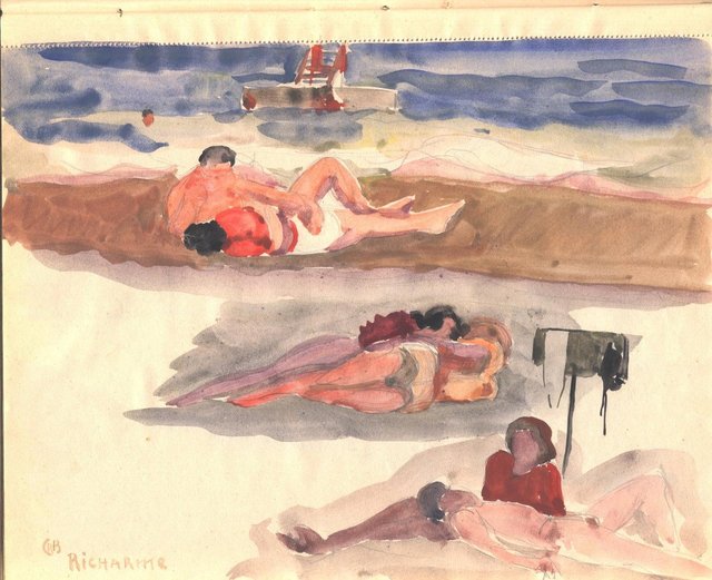 Scène de plage, 1947, carnet n°2, gouache